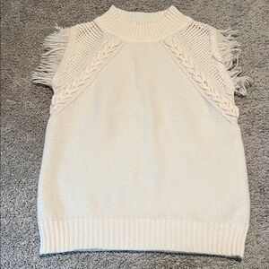 Vestique Ivory Knit Sweater Vest with Fringe| Size L